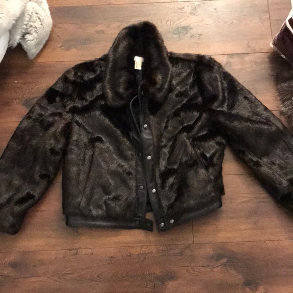 Dark drown faux fur jacket